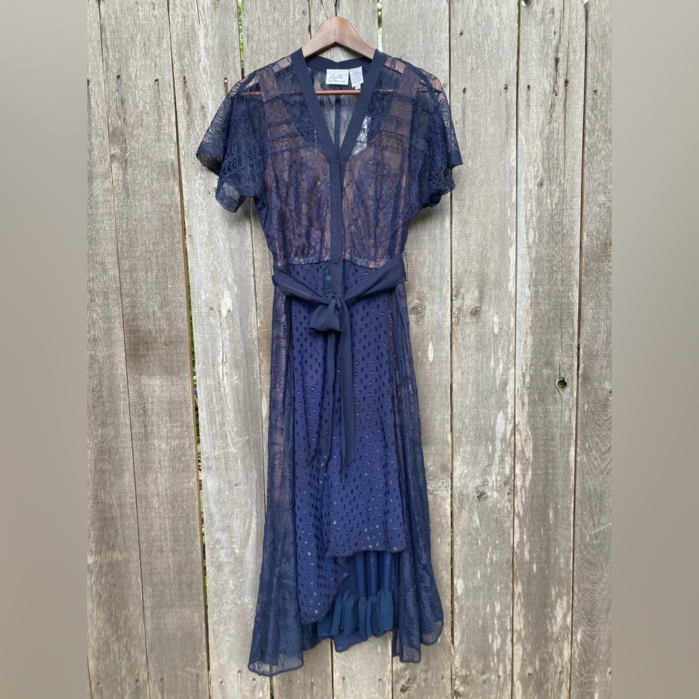 NWT Anthropologie Byron Lars Katalina Midi Navy Dress Size